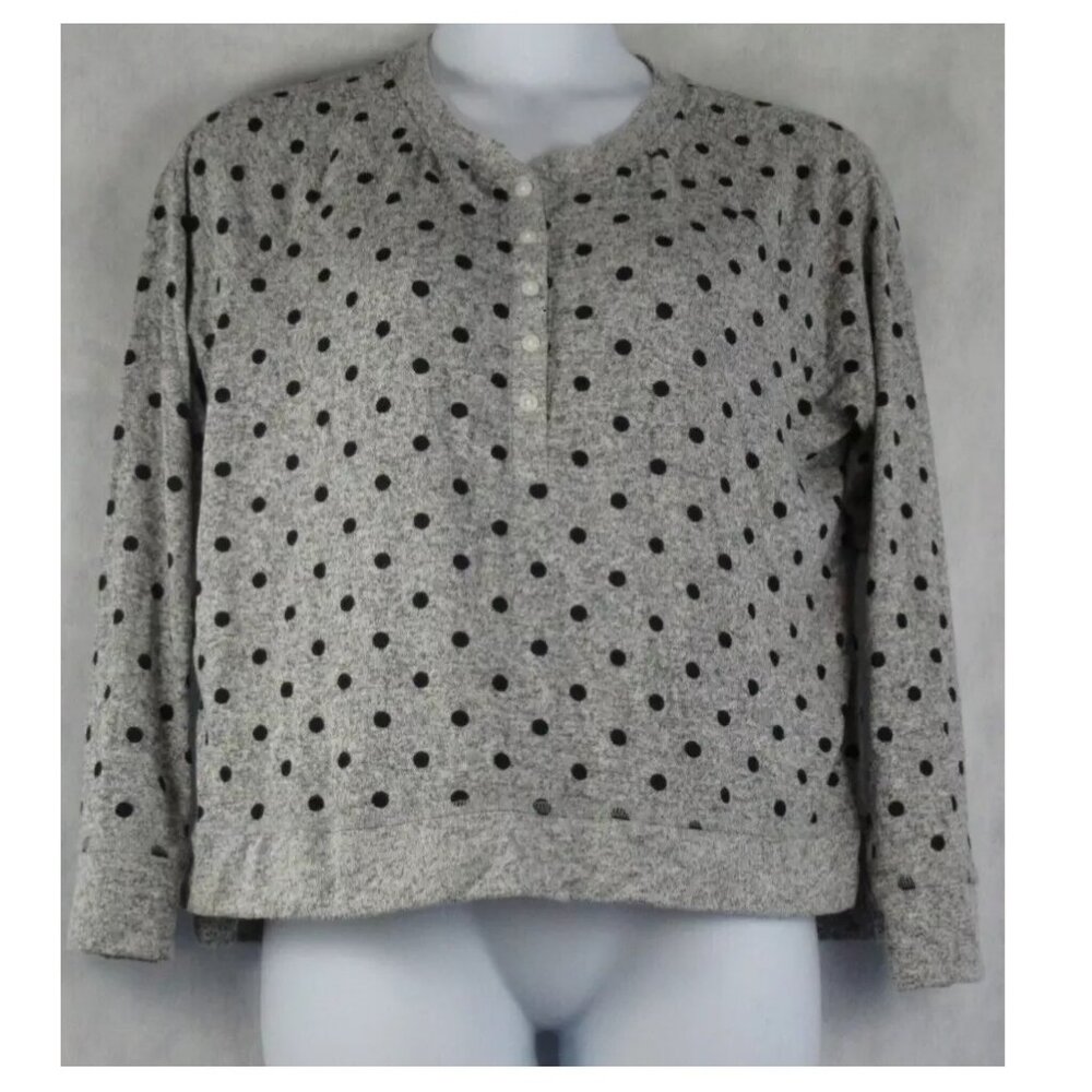 Alfani Women's Long-Sleeve Hacci Henley Pajama Top T-Shirt, Gray Dots